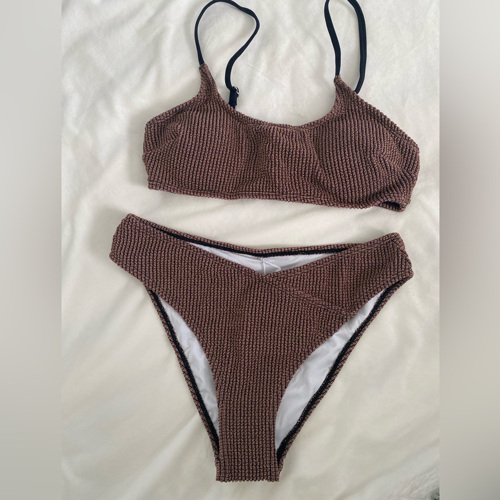 CupShe Rib Mineral Wash Scoop Neck Top & Hipster Bikini Set size small